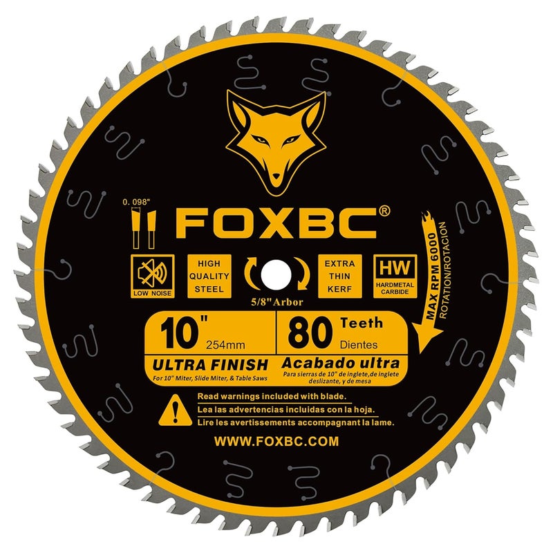 FOXBC 10-Inch Table Saw Blade, 80-Tooth, Ultra Finish Wood Cutting, 5/8-Inch Arbor - Image 1